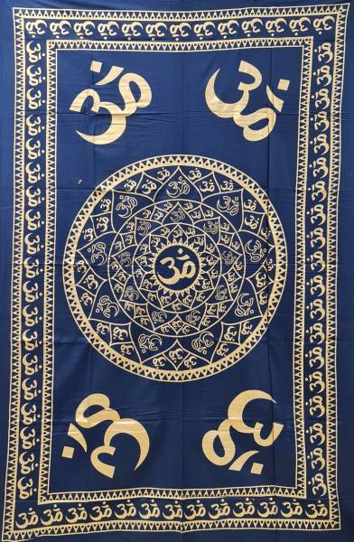 Ritualtuch Tagesdecke Wandbehang - OM Golddruck-blau - Normalgröße