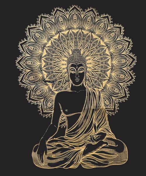 Ritualtuch Tagesdecke Wandbehang - Buddha Golddruck schwarz - Normalgröße