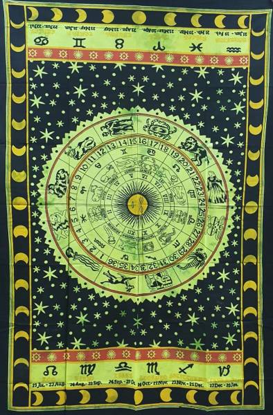 Ritualtuch Tagesdecke Wandbehang - Sternzeichen grün/schwarz - Normalgröße