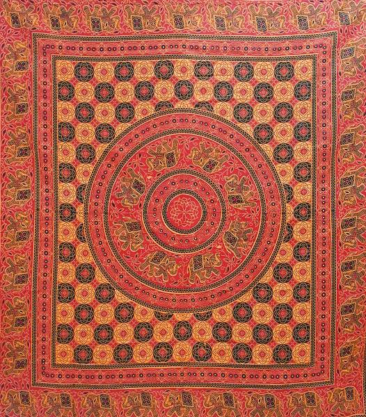 Ritualtuch Tagesdecke Wandbehang - Indian Elephant rot-orange - Doppelt