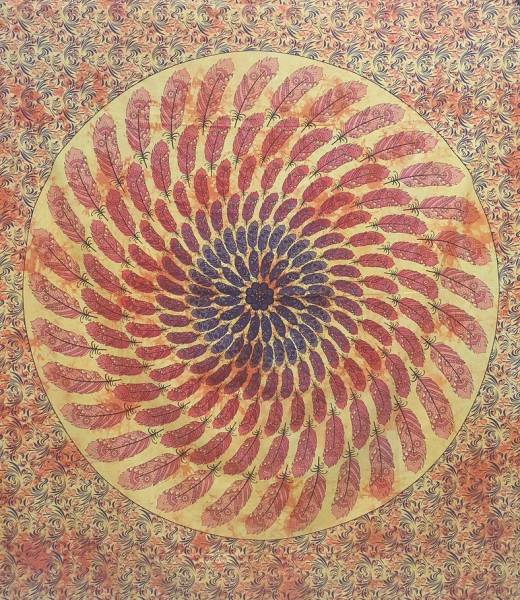 Ritualtuch Tagesdecke Wandbehang - Feder Mandala orange - Doppelt