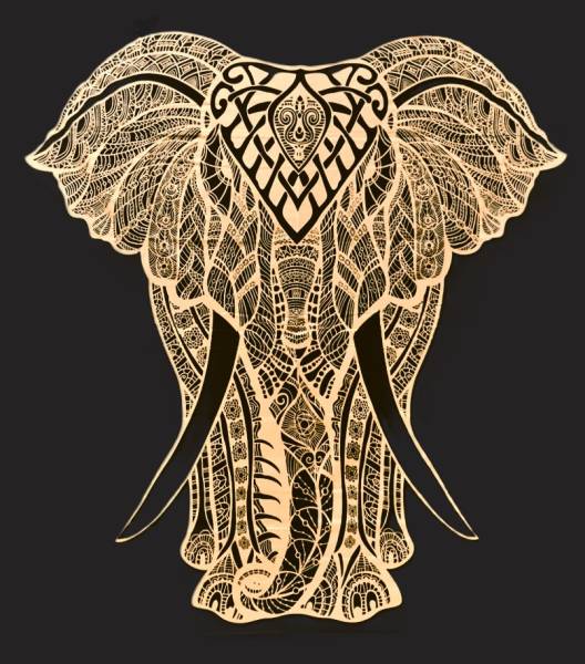 Ritualtuch Tagesdecke Wandbehang - African Elephant Golddruck-schwarz - Doppelt