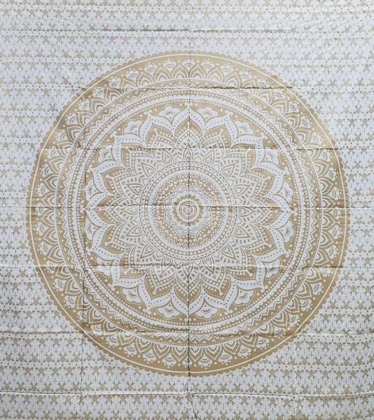 Ritualtuch Tagesdecke Wandbehang - Mandala Golddruck weiß - Doppelt