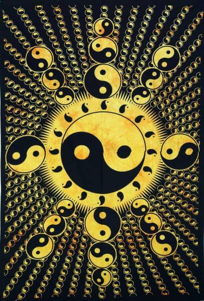 Ritualdecke Tagesdecke Wandbehang Yin Yang Gold / Schwarz - Normalgröße