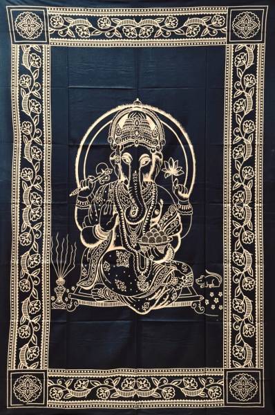 Ritualtuch Tagesdecke Wandbehang - Ganesha Golddruck-schwarz - Normalgröße